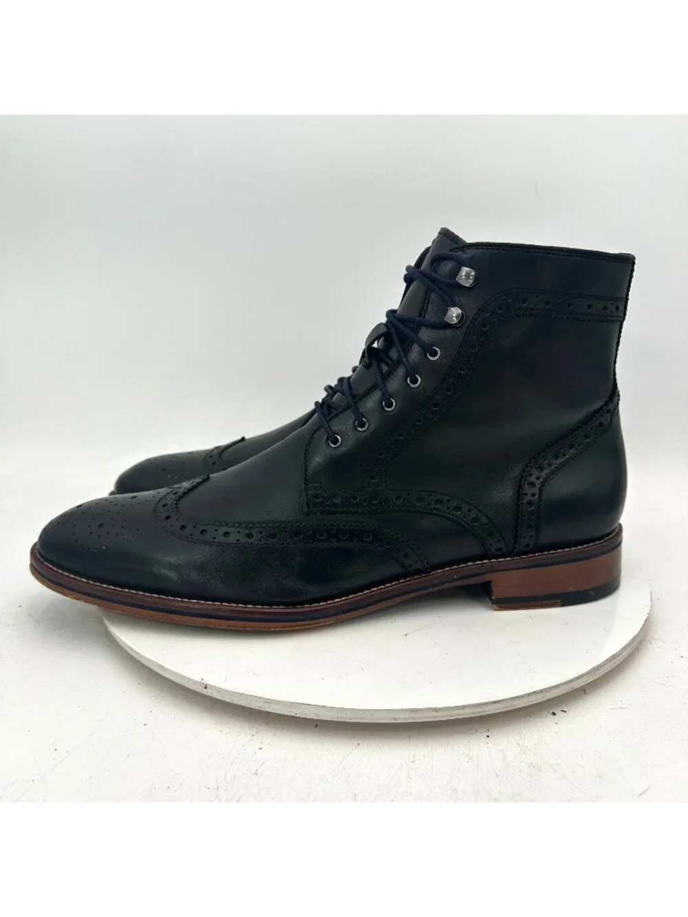 Johnston & Murphy Men Size 12M Black Leather Brogue Wingtip Ankle Combat Shoes